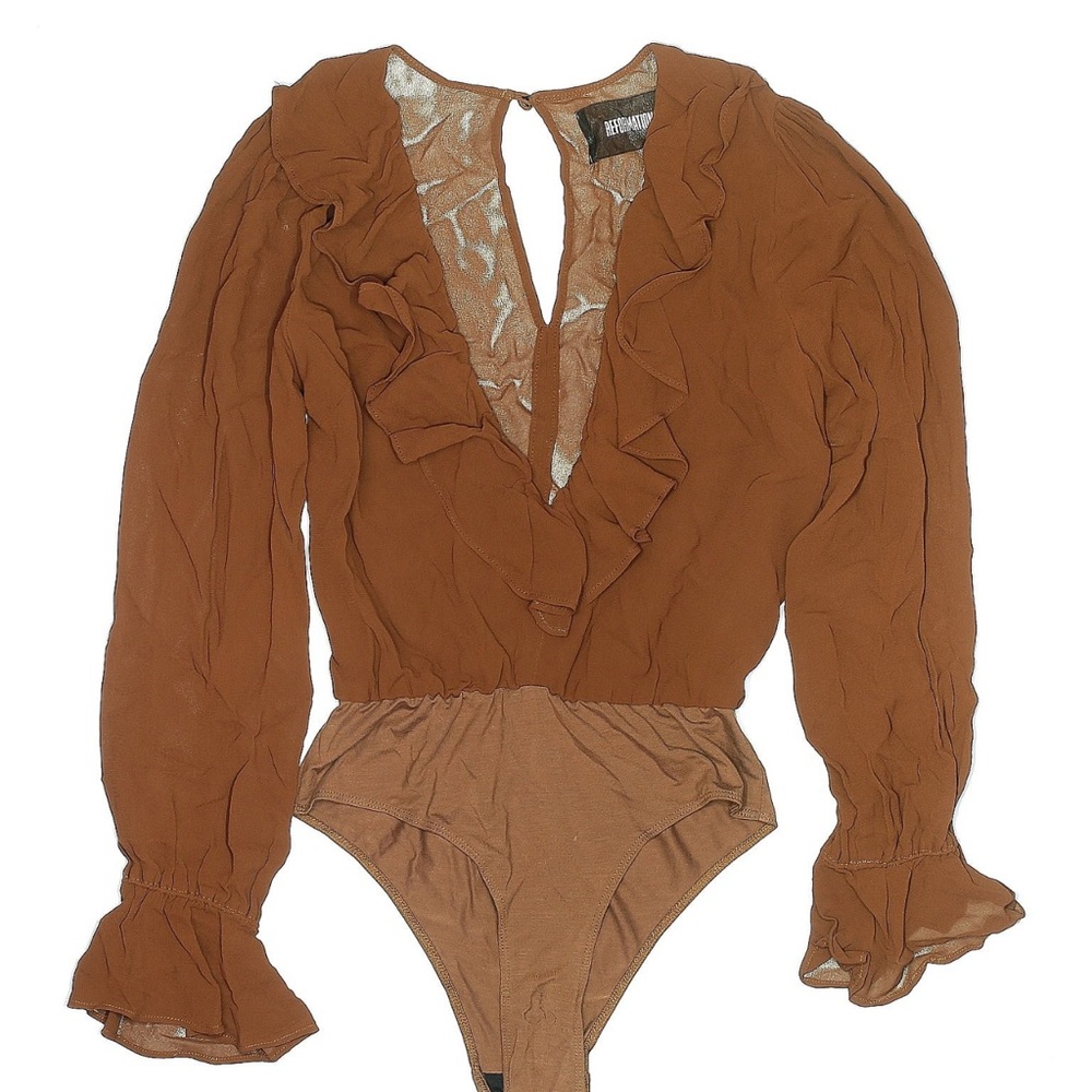 REFORMATION‎ Brown Ruffle Penny Bodysuit Size Small - Picture 3 of 5